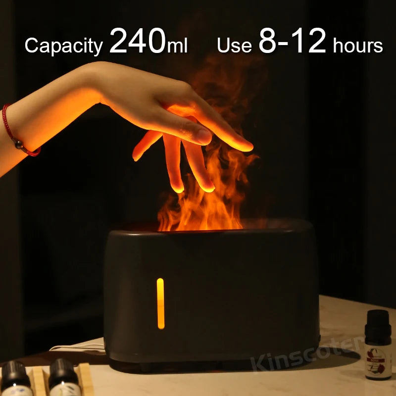 Kinscoter 240ml Flame Air Humidifier Electric Colourful Fire Essential Oil Aroma Diffuser -DHPD118