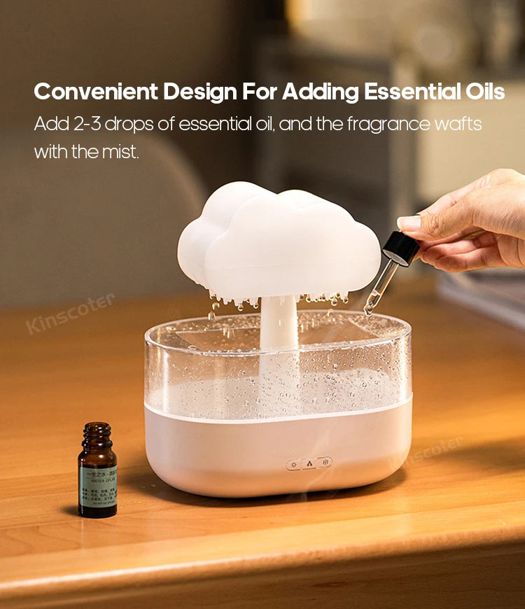 KINSCOTER Rain Clouds Aroma Diffuser Zen Raindrops Air Humidifier Essential Oil Diffuser -DHPD115