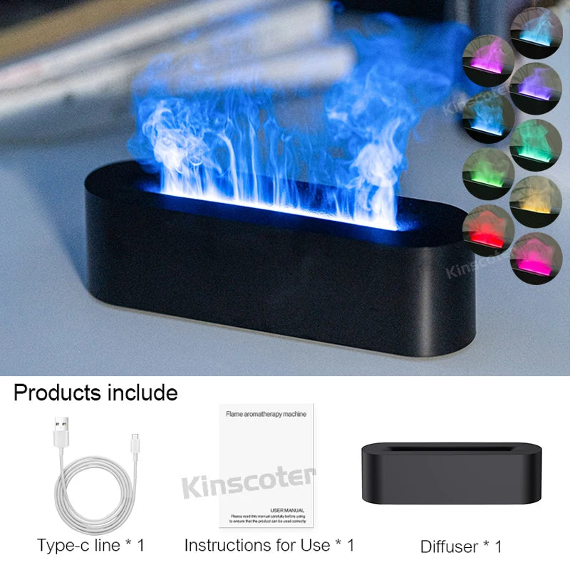 KINSCOTER RGB Flame Aroma Diffuser Air Humidifier Ultrasonic Cool Mist Maker Fogger LED Essential Oil Fire LED Lamp Diffusor -DHPD105