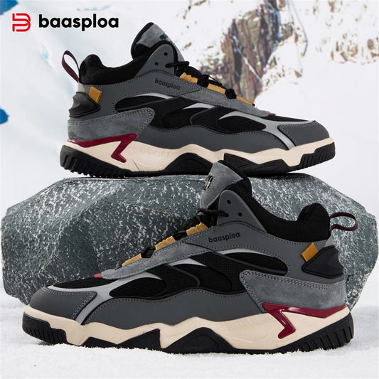 Baasploa Men Winter Sneakers Leather Waterproof Sport Shoes for Men Comfort -BSPD104