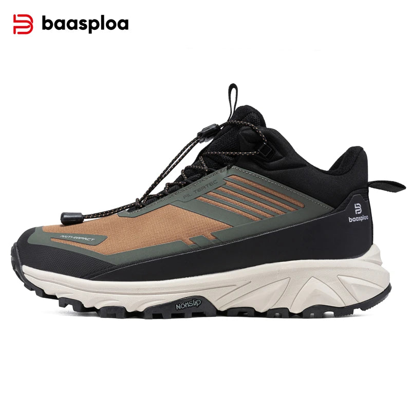 Baasploa Men Hiking Shoes Winter Comfort Plush Warm Outdoor Sneakers Men Waterproof Casual Sneakers -BSPD106