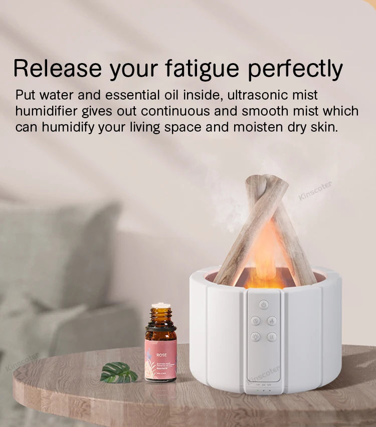 KINSCOTER Simulated Flame Aroma Diffuser Bonfire Air Humidifier Ultrasonic Cool Diffusor -DHPD112