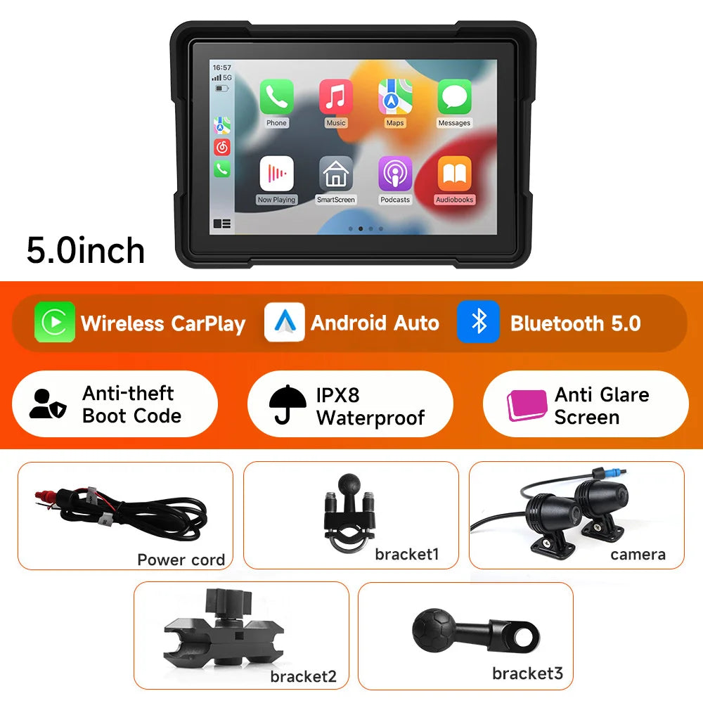 5/6/7‘’ Motorcycle Multimedia Player Wireless CarPlay Android Auto GPS -GPD101