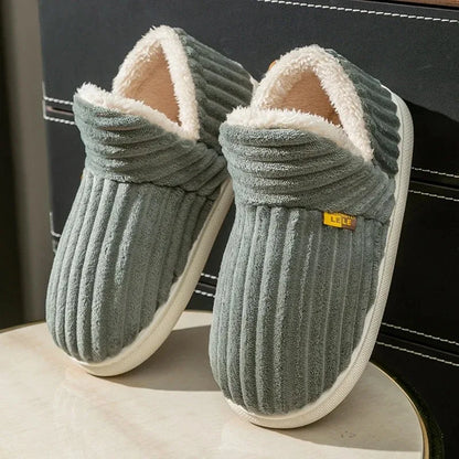 Winter Couple Style Concise Stripes Wrap Heels Plush Slippers Ladies' Non-slip Soft Warm Flip Flops Men -SHPD104