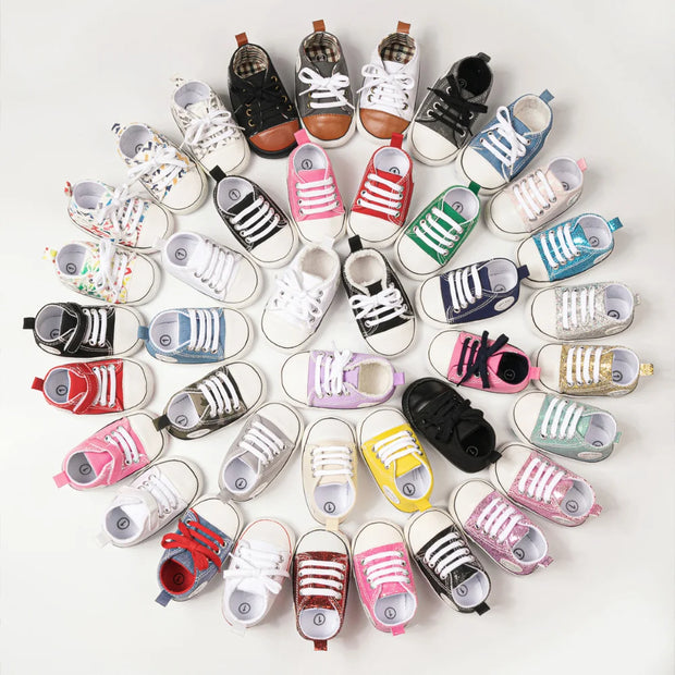 Checkered Soft Sole Baby Shoes – Lace-Up First Walkers for Infants (0–12 Months) First Walkers ZURRIES BILLINERY (PVT) LTD.