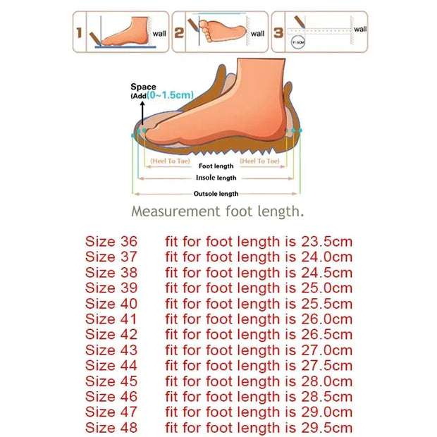 Foot measurement chart with instructions and size reference
