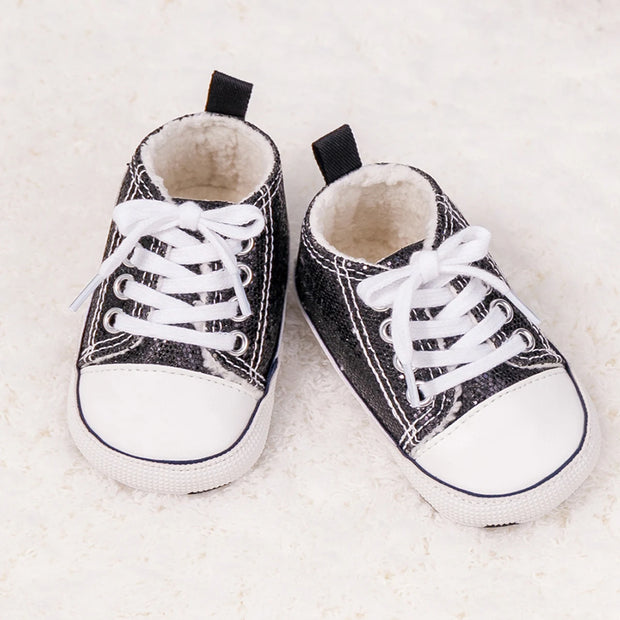Checkered Soft Sole Baby Shoes – Lace-Up First Walkers for Infants (0–12 Months) First Walkers ZURRIES BILLINERY (PVT) LTD.