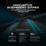 Innovative suspended zipper with technical details on a dark background