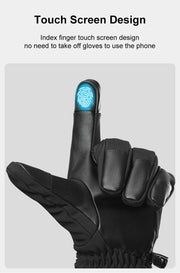 Black glove with touch screen design on a light gray background