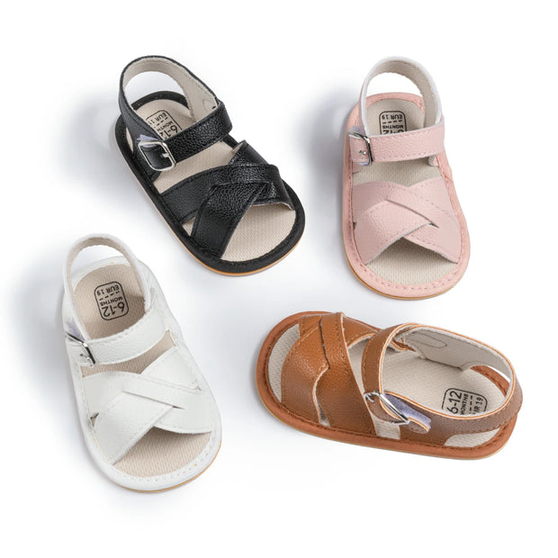 Flower Accent Baby Sandals – PU Leather Soft Sole Anti-Slip First Walkers (0–12 Months) Baby Sandals ZURRIES BILLINERY (PVT) LTD.