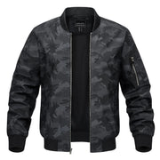 Camouflage bomber jacket on a white background