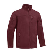 Maroon jacket with zippers and pockets on a white background