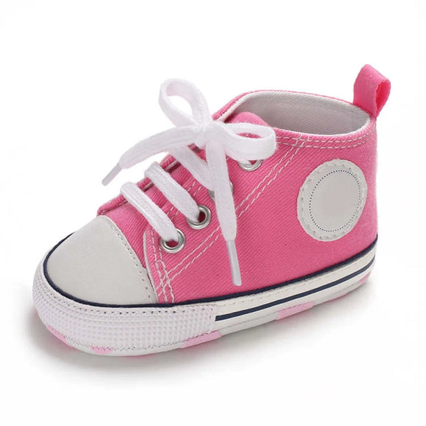Baby prewalker shoes with cotton sole and checkered comfort
