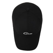 Black cap with a logo on a white background