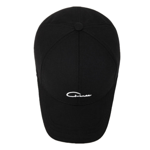 Black cap with a logo on a white background