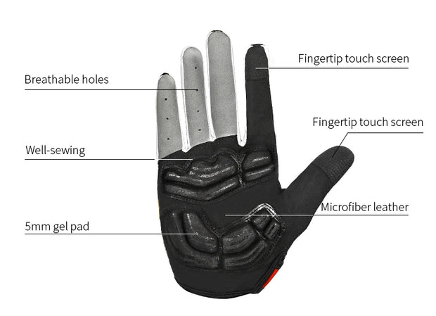 Black glove with labeled features on a white background