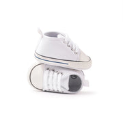 Pair of white sneakers on a white background