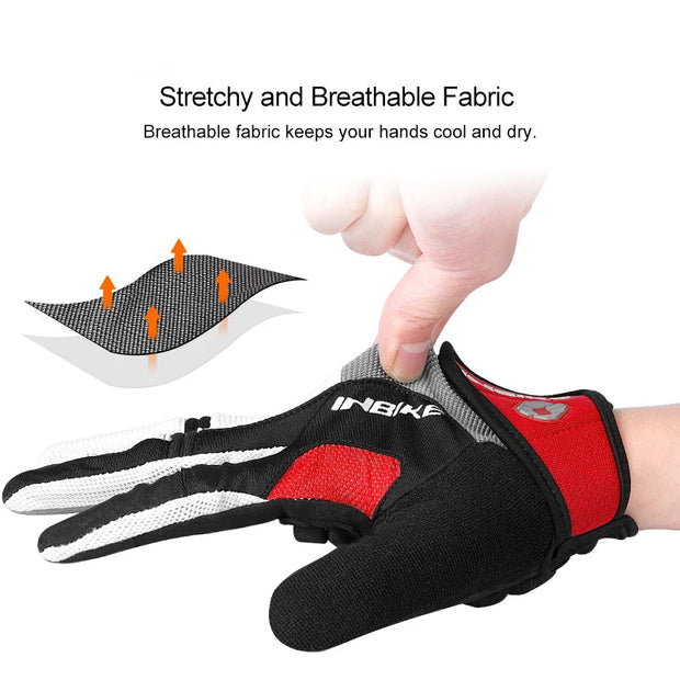 Red and black glove with breathable fabric feature