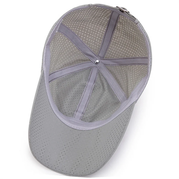 Gray baseball cap with mesh back on a white background