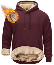 Maroon hoodie with beige fleece lining on a white background
