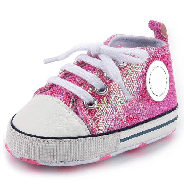 Breathable toddler shoes with soft cotton sole and lace-up