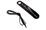 Black electronic device with a cord on a white background