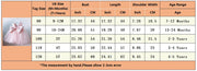 Size chart for children's clothing with measurements in inches and centimeters.