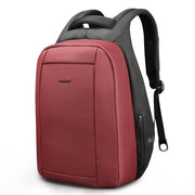 Red and black backpack on a white background