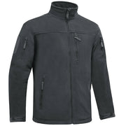 Dark gray tactical jacket with multiple pockets and zippers on a white background