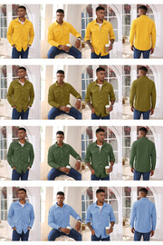 Grid of a man wearing different colored shirts in various settings