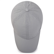 Gray baseball cap with perforated design on a white background
