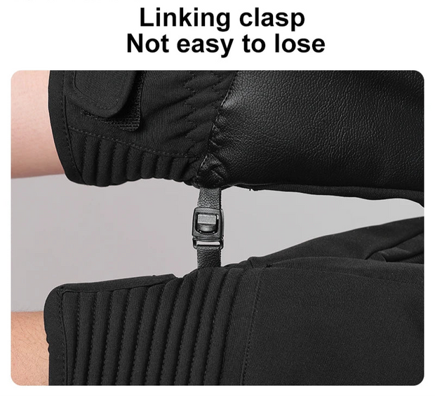 Close-up of a black glove with a linking clasp