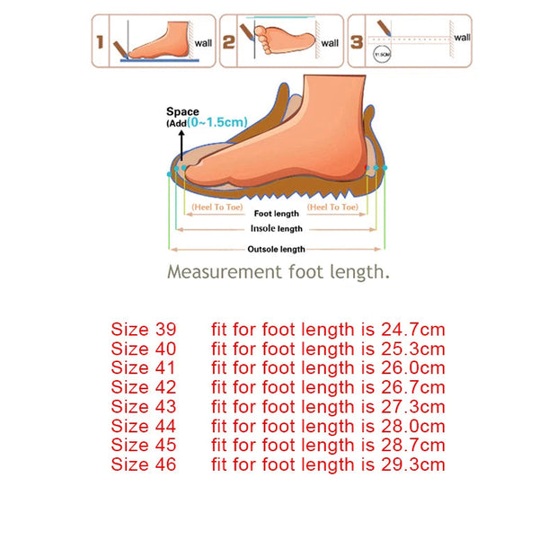 Diagram showing how to measure foot length with text indicating shoe size and corresponding foot length.