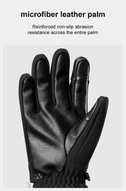 Black glove with microfiber leather palm on a light gray background