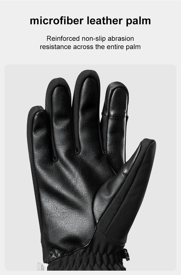 Black glove with microfiber leather palm on a light gray background