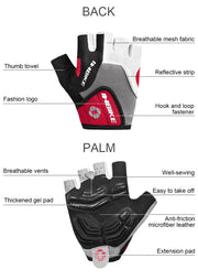 Bicycle glove with labeled features on a white background