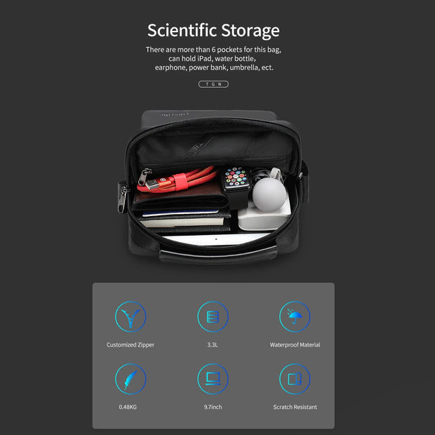 Black bag with organized contents on a dark background, featuring text about scientific storage.