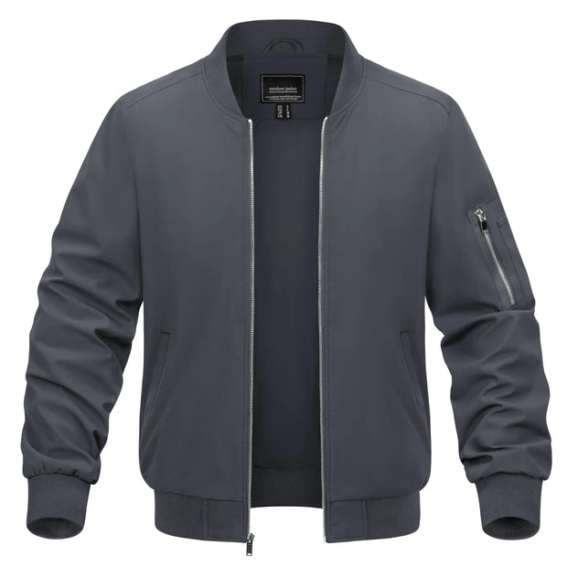 Gray bomber jacket on a white background