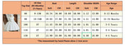 Size chart for children's dresses with tag sizes, US sizes, and measurements.