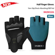 Black and blue half-finger gloves on a white background