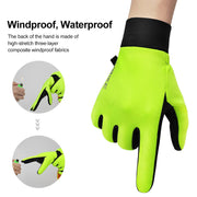 Green windproof, waterproof gloves with black accents on a white background