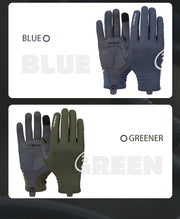 Two pairs of gloves, one blue and one greener, displayed against a white background.