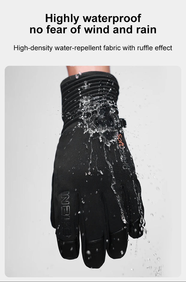 Black glove with water repellent properties on a gray background