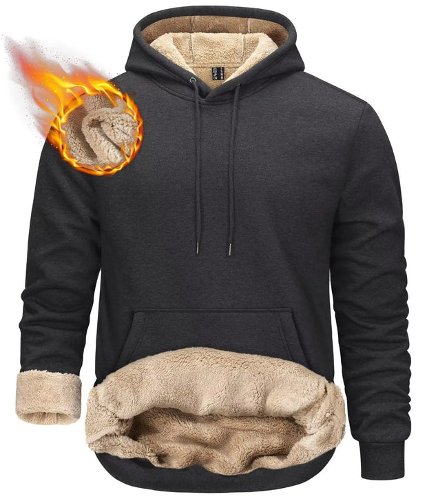 Black hoodie with beige lining and flames on a white background