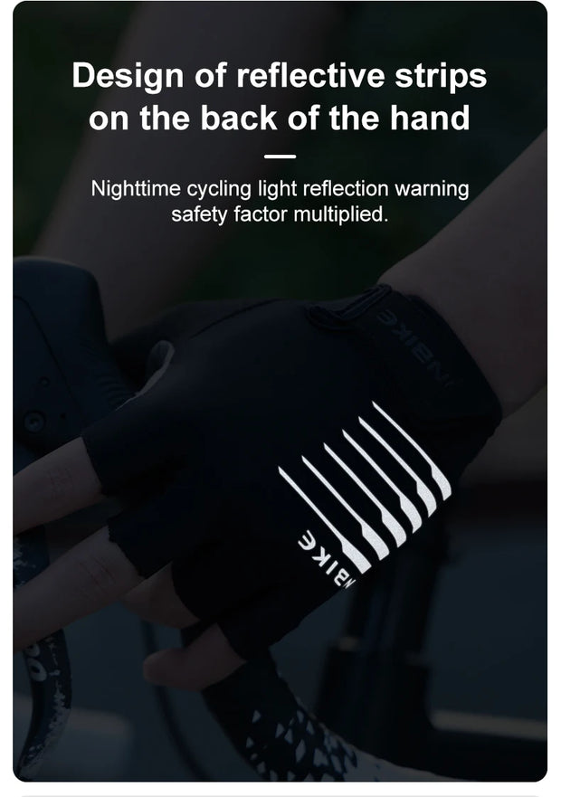 Black glove with reflective strips on the back of the hand, featuring the brand 'Aike'.