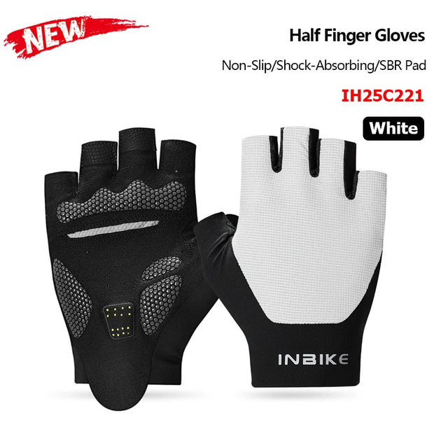 Black and white half finger gloves on a white background