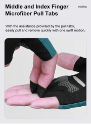 Glove with middle and index finger microfiber pull tabs on a light gray background