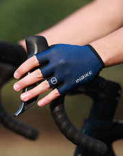 Blue cycling glove on a blurred background