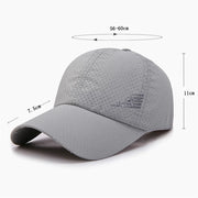 Gray baseball cap with size measurements on a white background