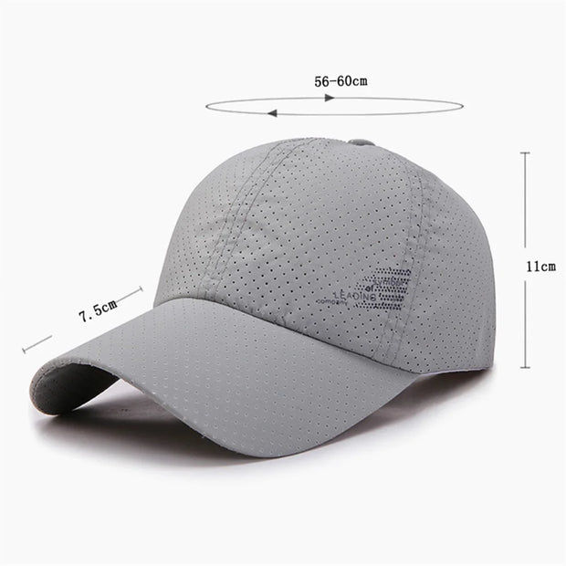 Gray baseball cap with size measurements on a white background